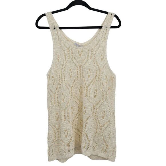 Gap Open Knit Tunic Tank Coverup Top XL Vanilla See Through Non Itch Beach Boho - Picture 1 of 13